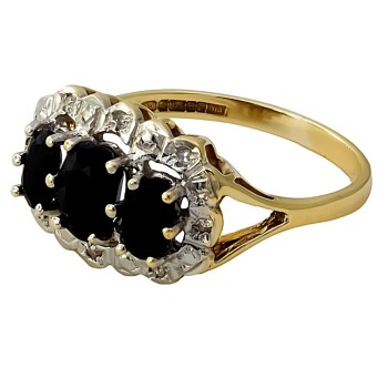 9ct gold Sapphire/Diamond 3 stone Ring size N